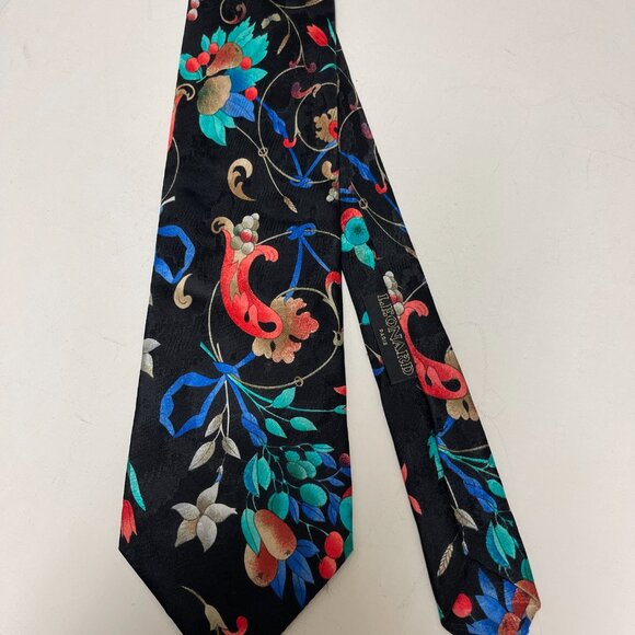 Leonard Italian Silk Tie Flowers Paris Italy 100% Silk - Picture 7 of 9